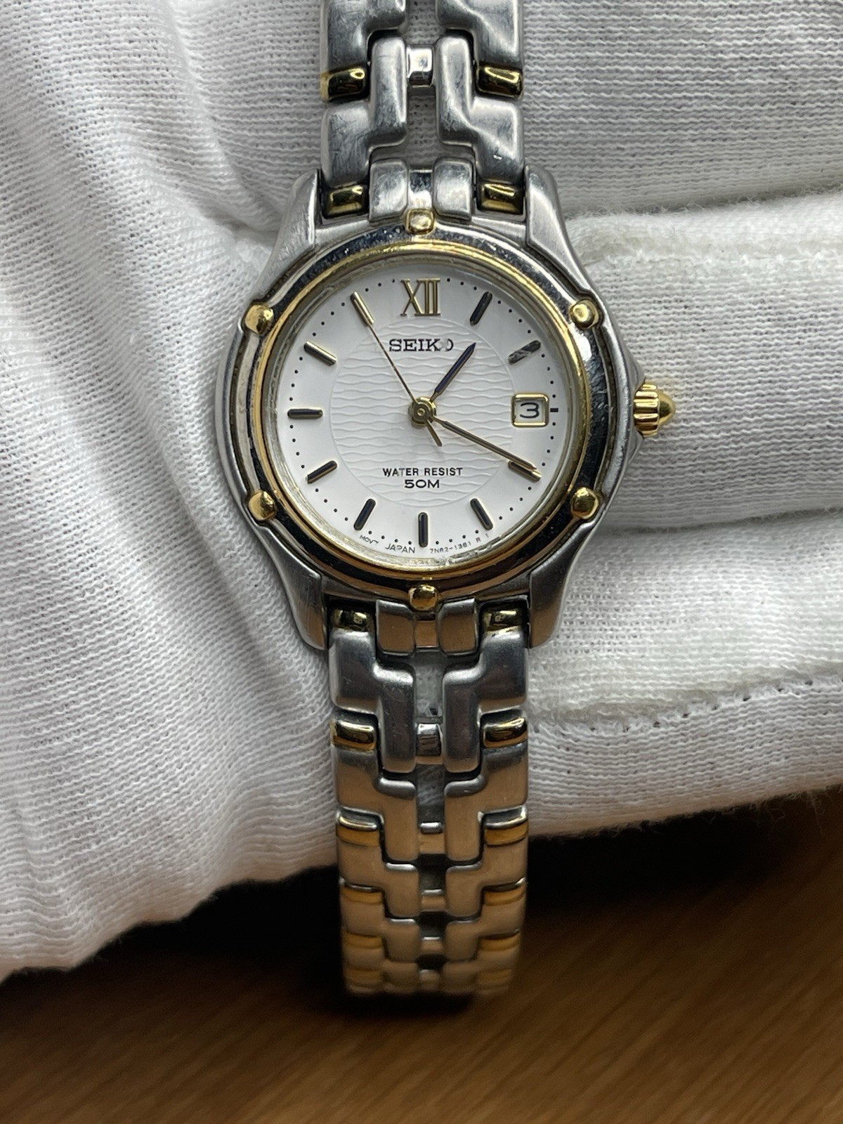 Seiko Women’s Quartz Two-Tone Stainless Bracelet White Dial Roman/Stick Date