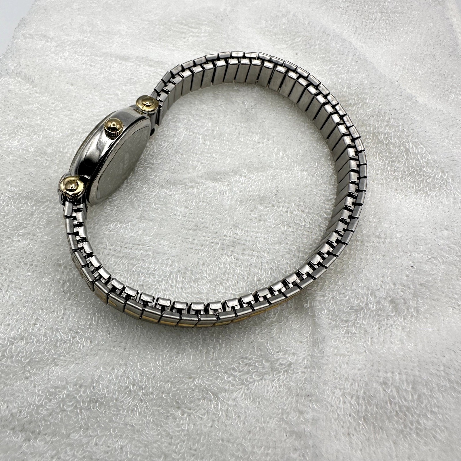 Oval Quartz Watch Two-Tone Silver And Gold Ladies Bracelet Hearts Pattern