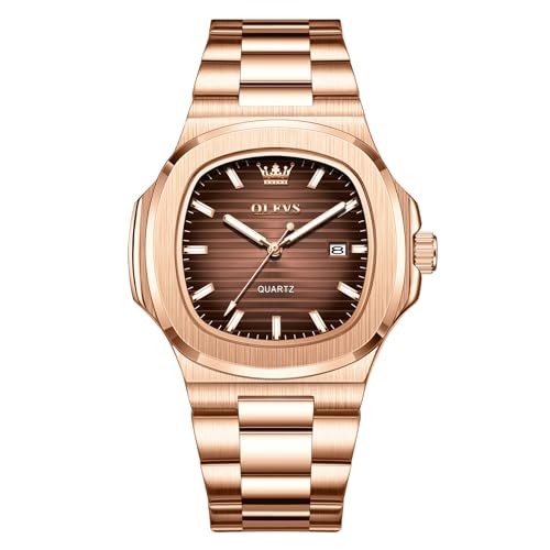 Men’s Large Face Stainless Steel Watch, 01 Brown Dial/Rose Gold Bracelet