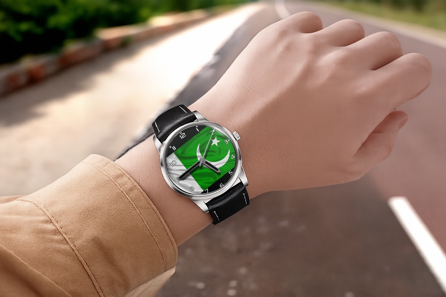 Pakistan Pakistani Flag Collectable Leather Strap Big Dial Gift Wrist Watch