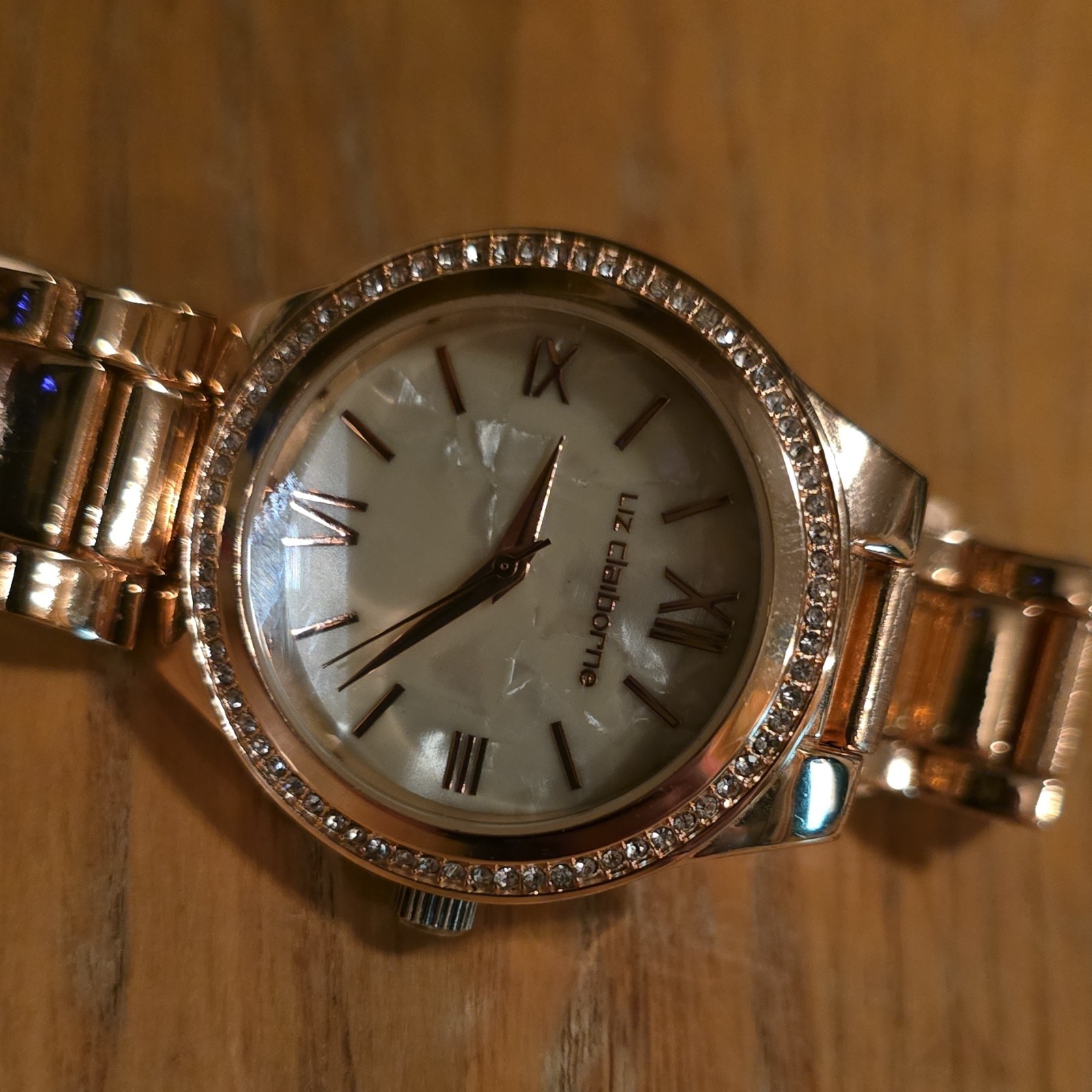 Liz Claiborne Women’s Quartz Rose Gold MOP Dial Crystal Bezel Watch Bracelet