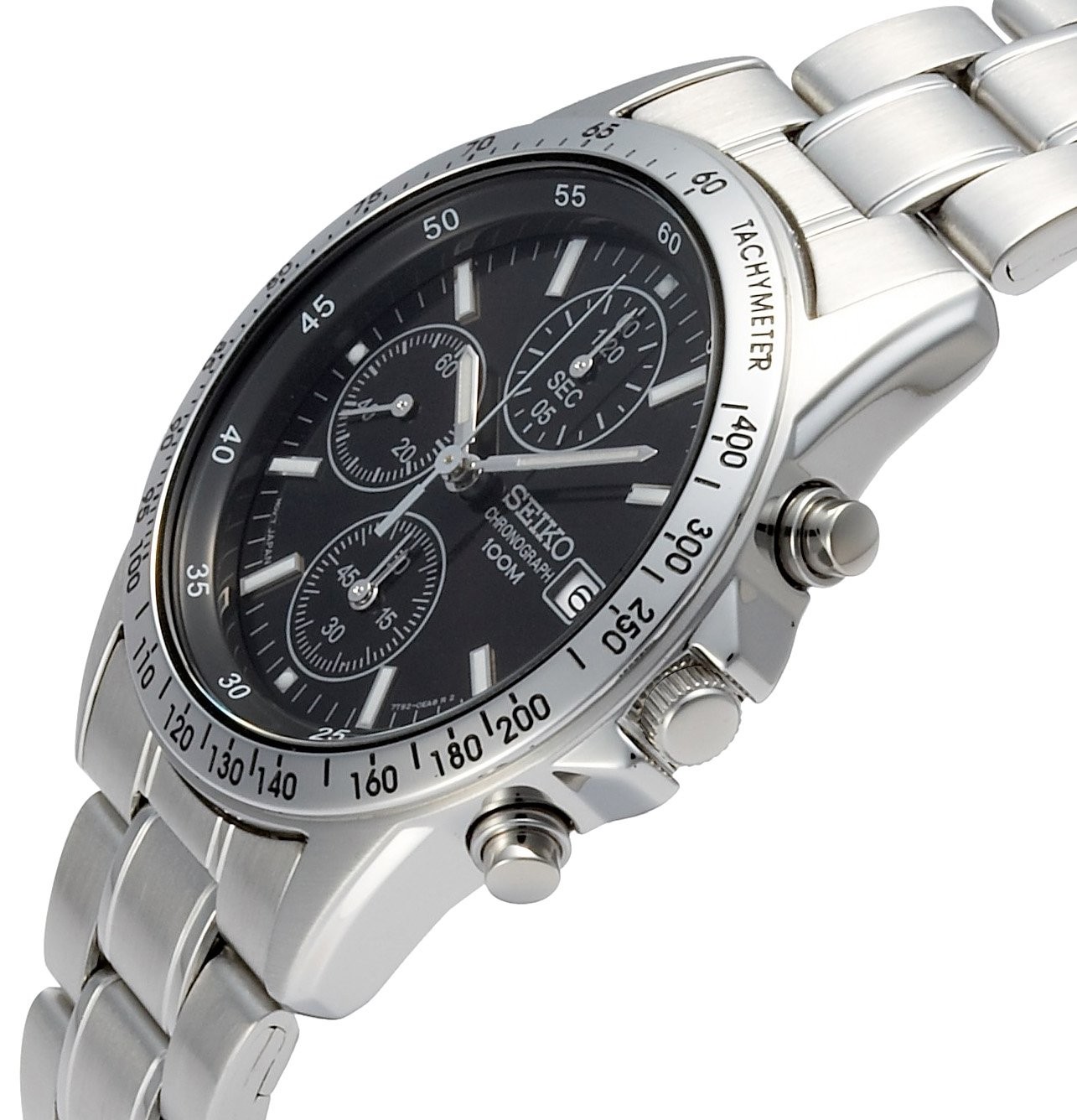 Men’s Watch SEIKO Chronograph SND367PC Black Silver New in Box