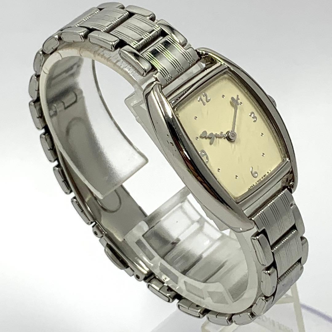 agnes b V7005110 Quartz Watch / Ivory Dial Stainless Steel Band Vintage