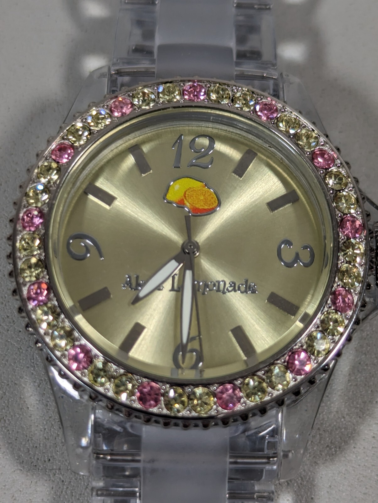 Colorful Crystal Accent Round Clear Case Clear Acrylic Link Band Watch