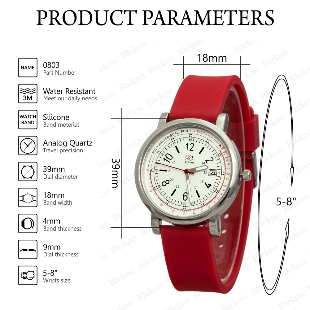 Blekon Original Nurse Watch – Detailed Date Dial Pulsometer, Silicone Band Watch