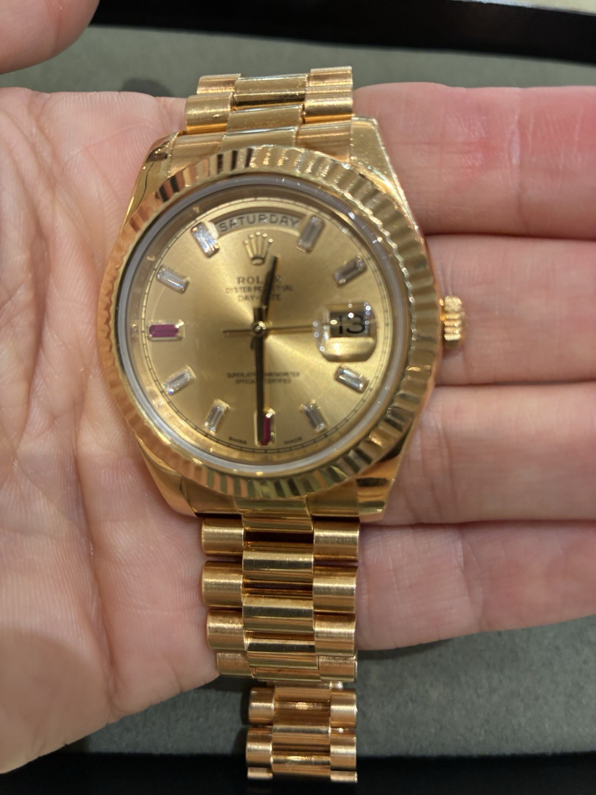 Rolex Day-Date II Presidential 41mm Diamond & Ruby Dial Yellow Gold – 218238