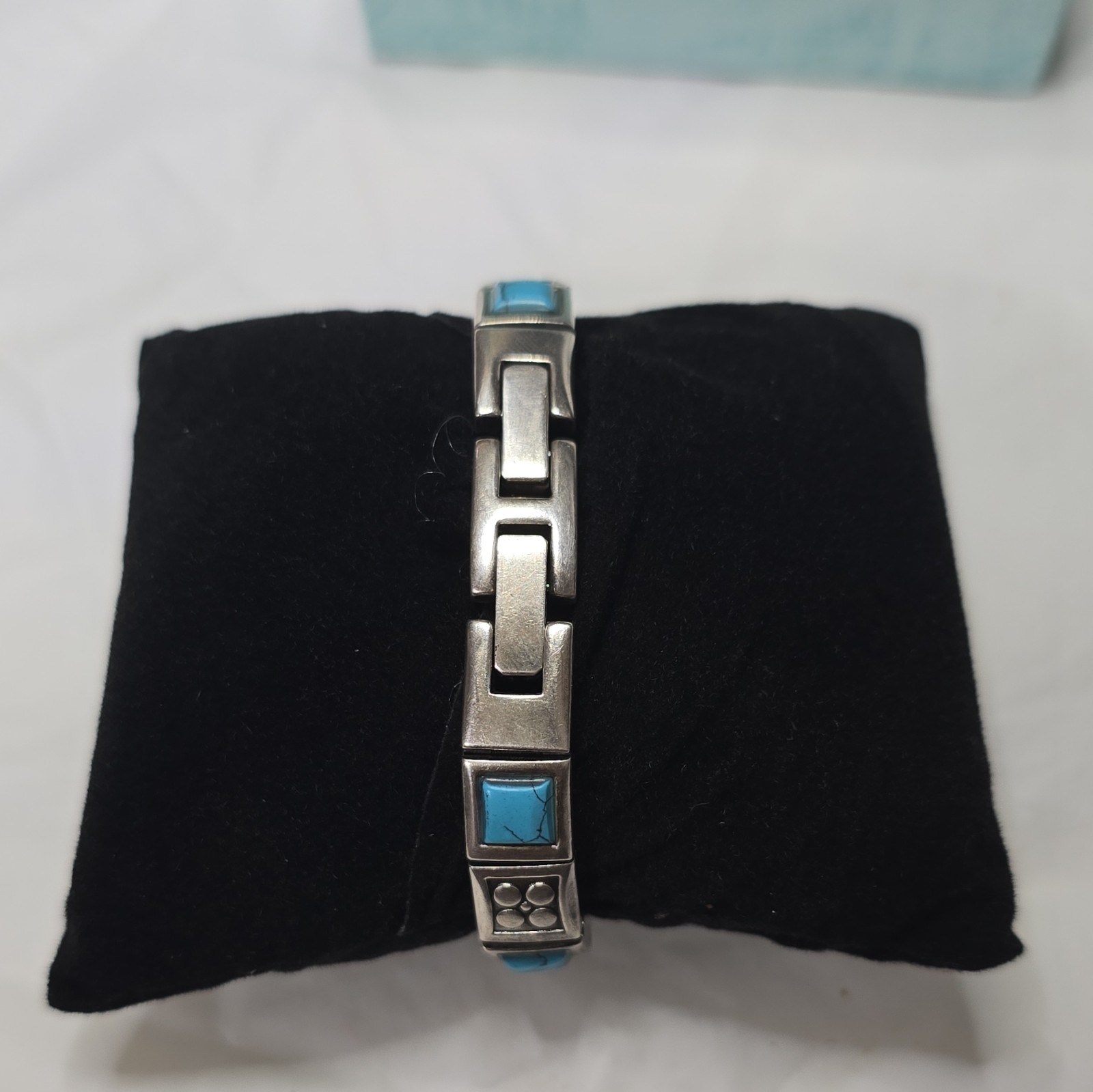 Nine West Women’s Quartz Square White Dial Silver Bracelet Blue Accents Box