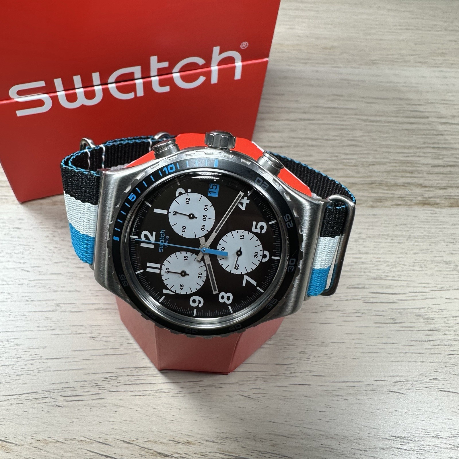 NEW✅LIMITED EDITION✅ Swatch Irony SKYBOND Chronograph Nylon Men’s Watch YVS409