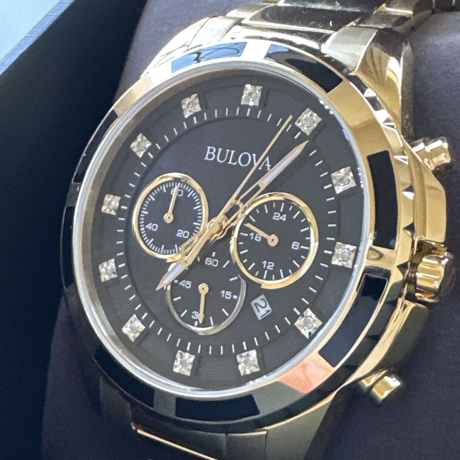 Bulova Diamond Men’s Gold Plated Stainless Steel Chronograph Quartz Watch 97D121