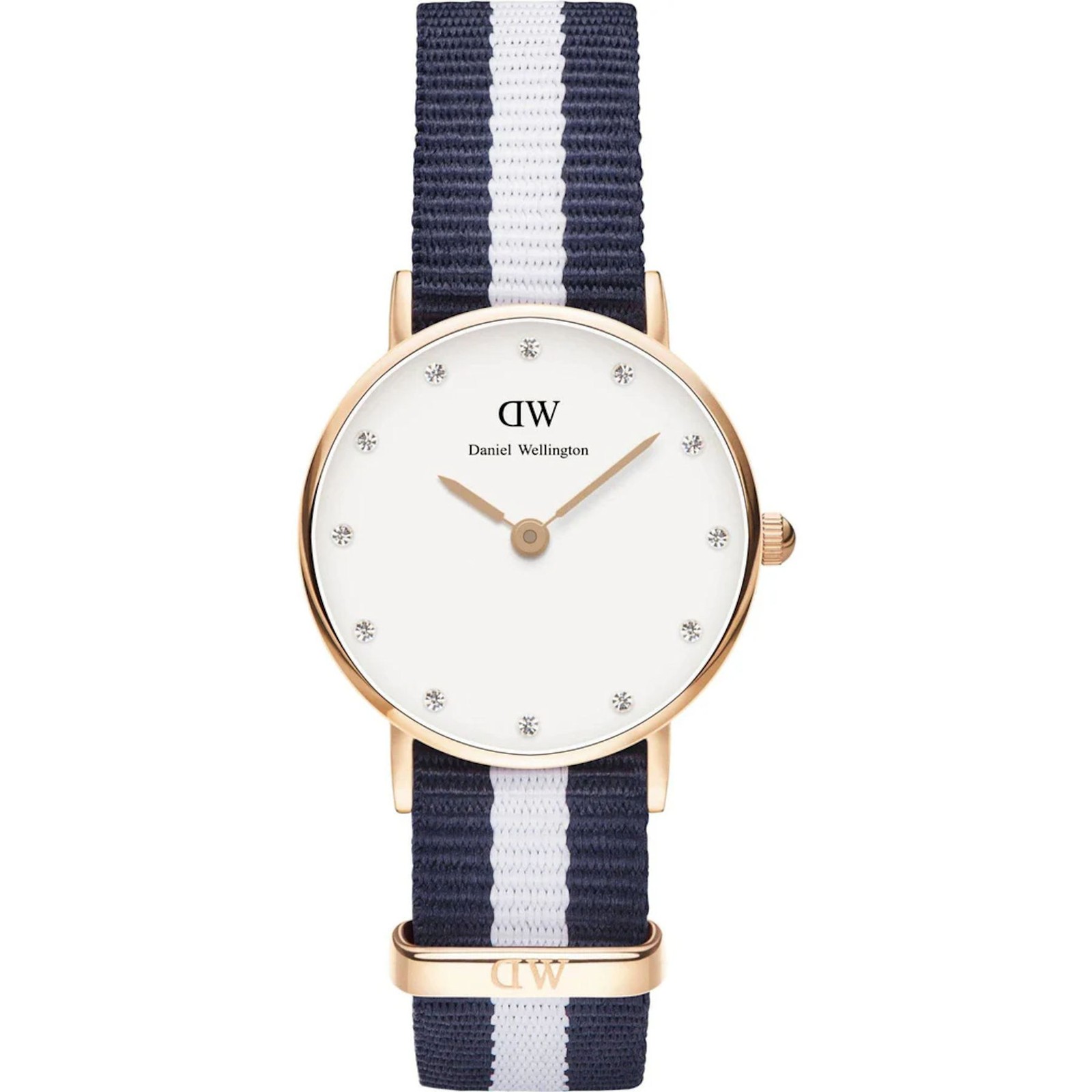 Daniel Wellington Classic Glasgow Rose Blue White Fabric Strap 26mm Womens Watch