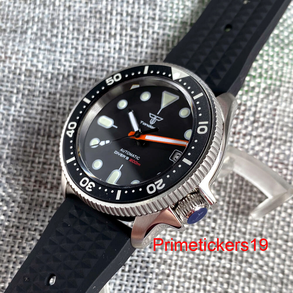 Tandorio 37mm NH35A Men Lady Automatic Watch 20Bar Black Dial Sapphire 3.8 Crown