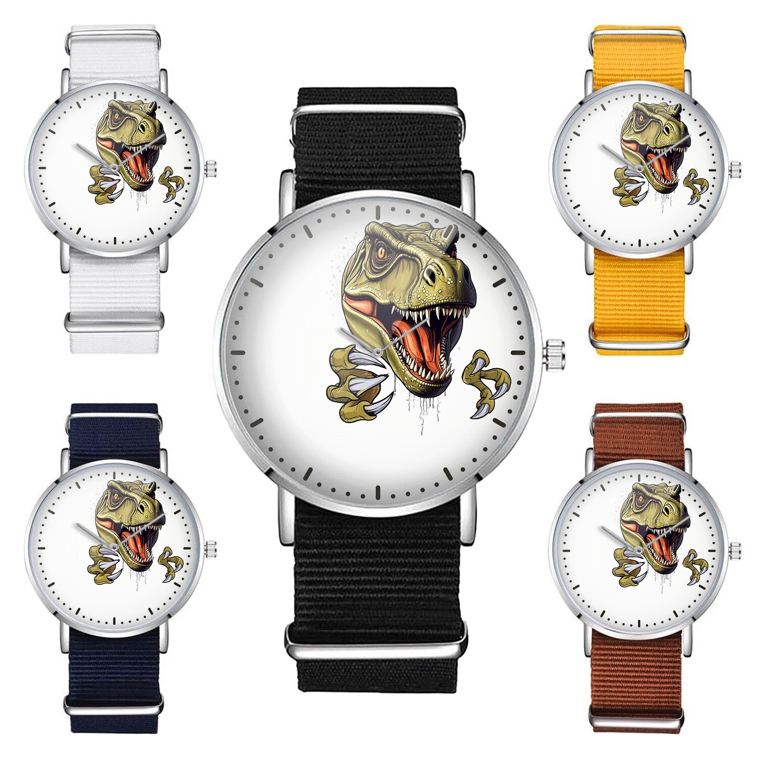T-Rex Nylon Watch, Dinosaur Art for Prehistoric Lovers, Fierce Jurassic Gift