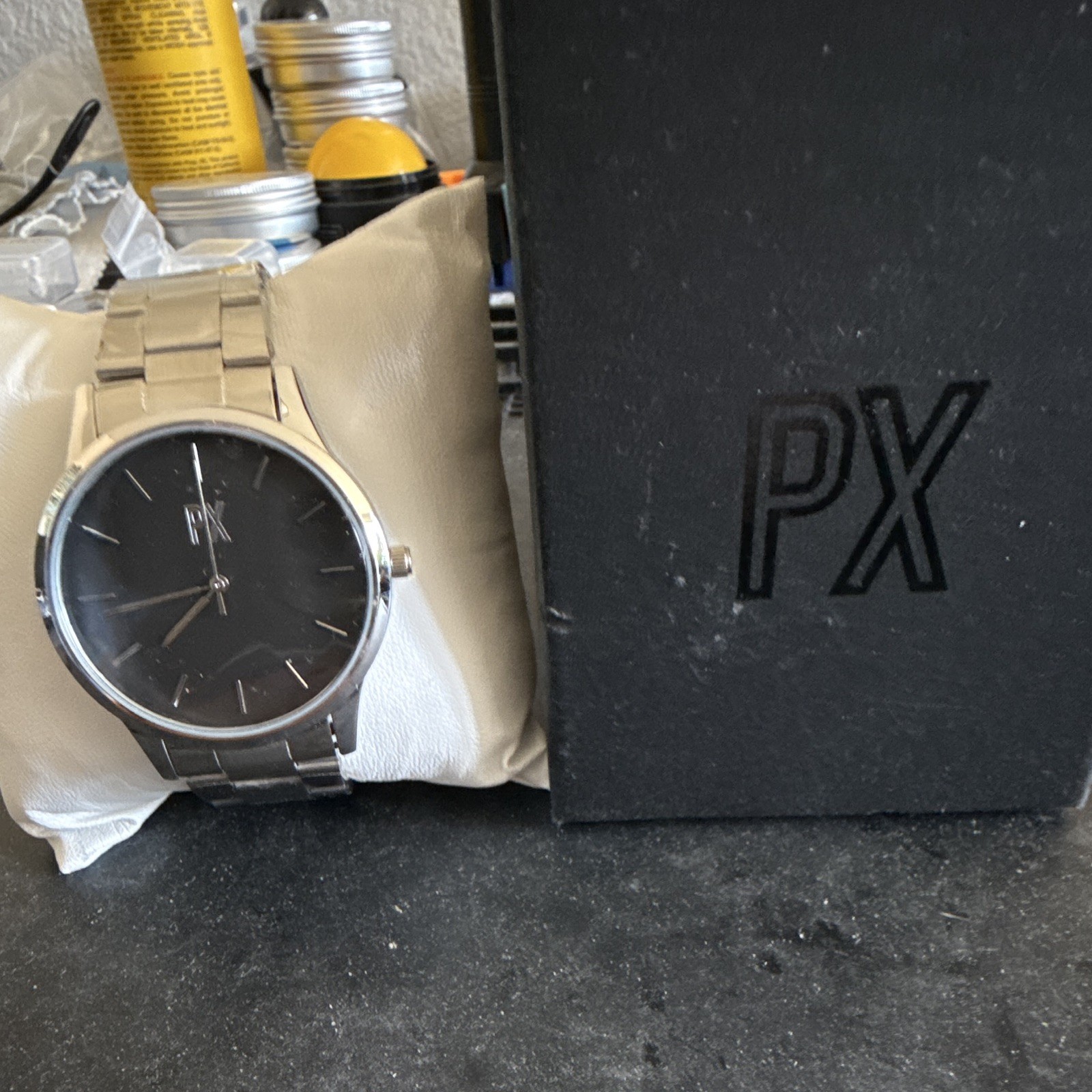 PX Men’s Quartz Wristwatch Black Dial Silver Stainless Bracelet 40.36mm