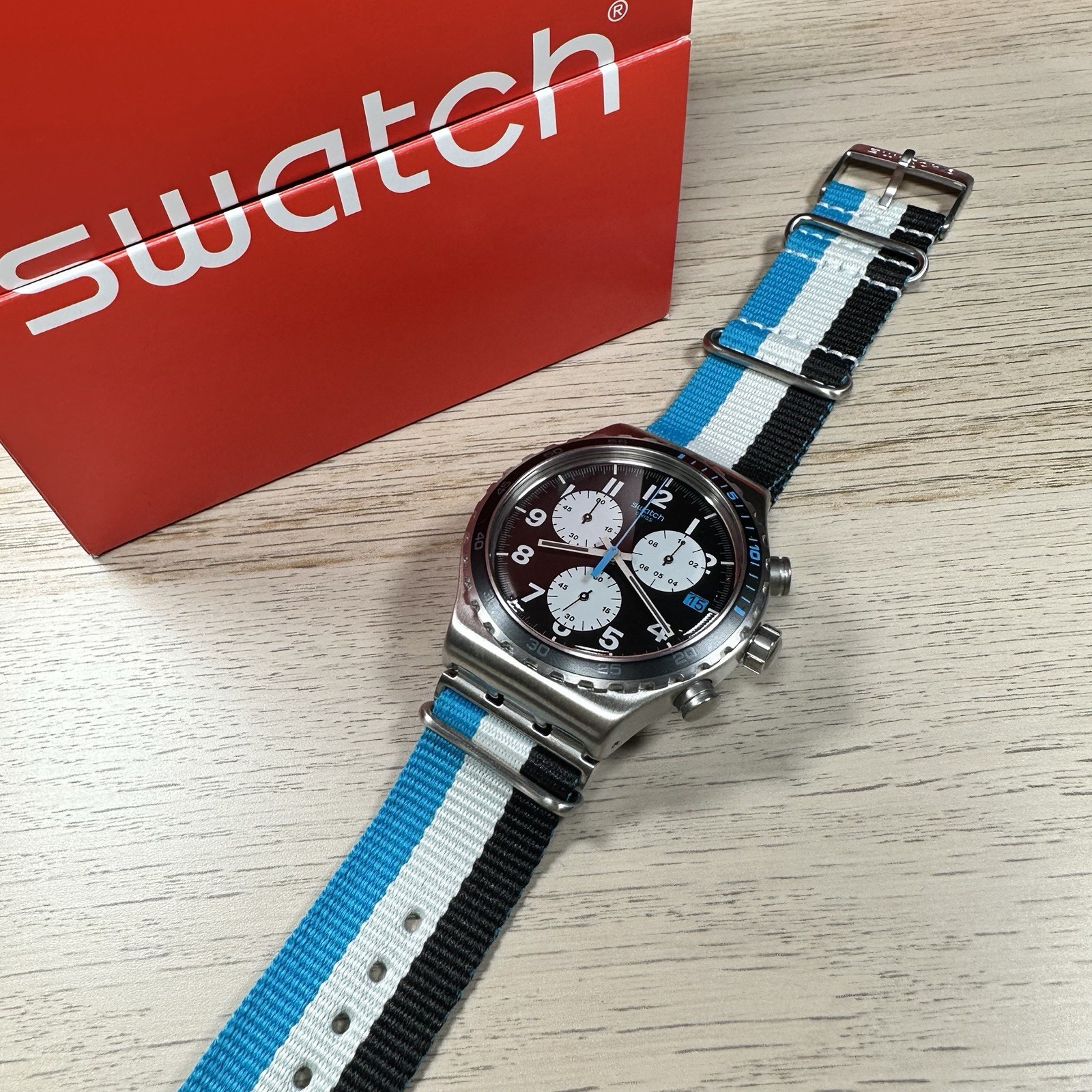 NEW✅LIMITED EDITION✅ Swatch Irony SKYBOND Chronograph Nylon Men’s Watch YVS409