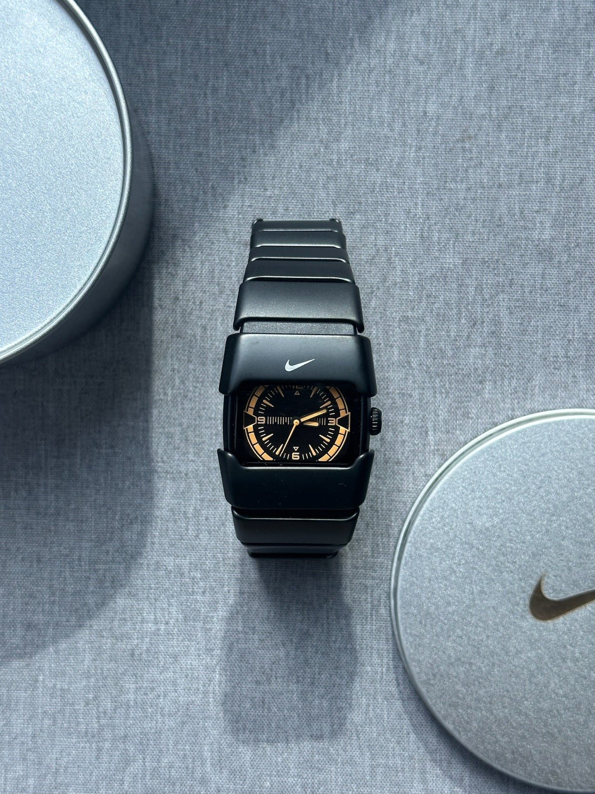 Nike D-Line Matte Black Analogue Circle Watch with Orange Dial