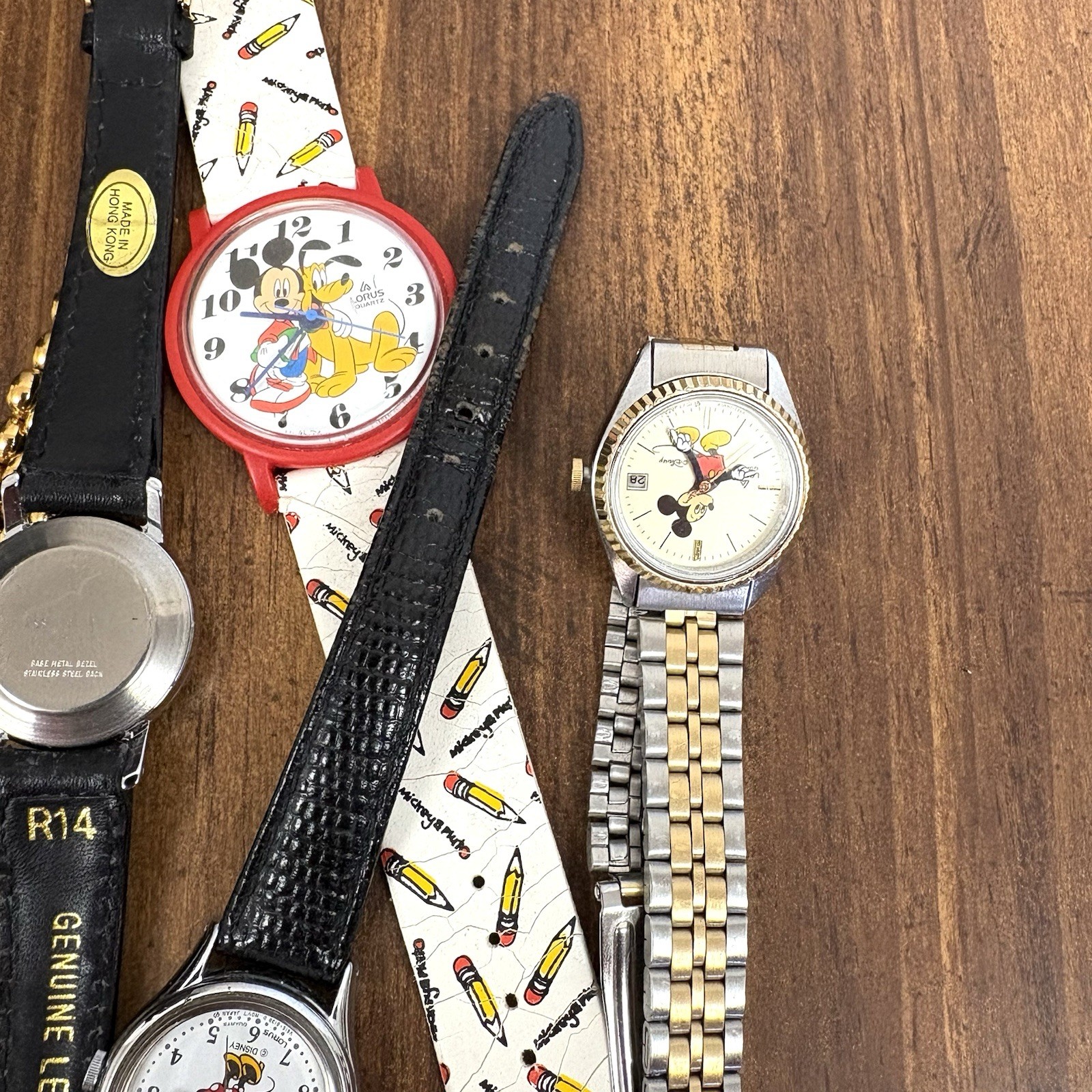 Lot Of 5 Non Working Mickey Mouse Watches For Parts & One New Band As Shown