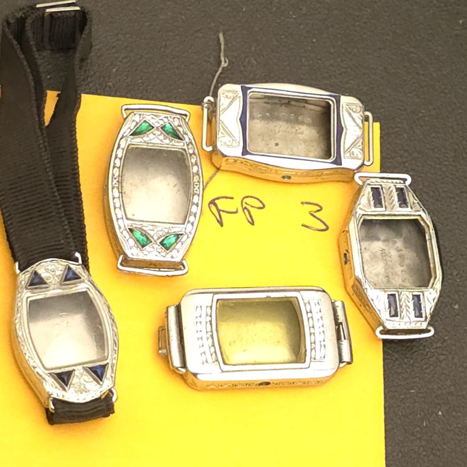 FP3 RARE VINTAGE 20s LADIES ENAMELED ART DECO WATCH CASES CASE LOT GROUP WATCHES