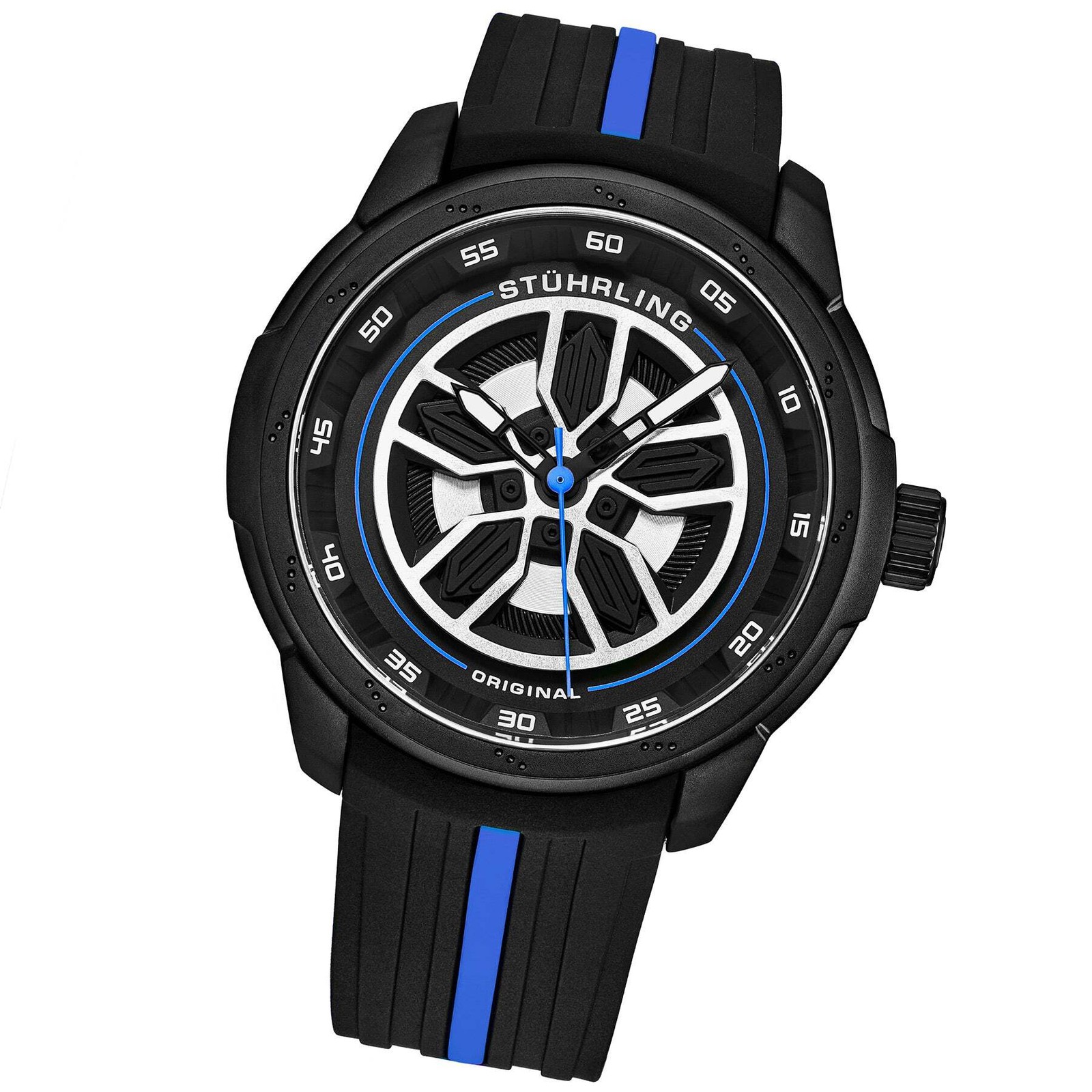 Aviator Black and blue/Rubber/Black/Silver Dial/Black Case | Black Dial Wristwat