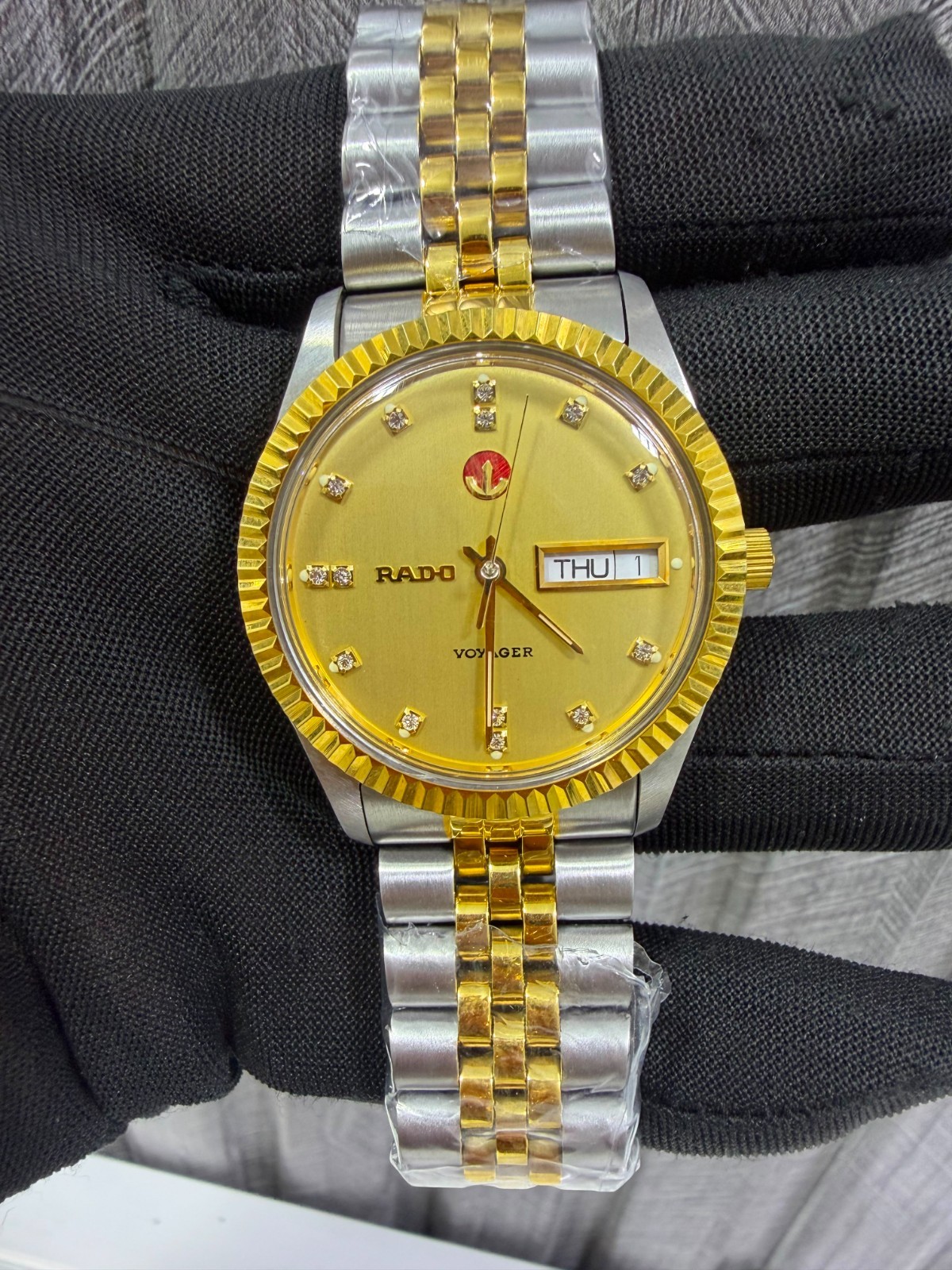 Rare RADO Voyager Automatic Full Gold Diamond Index Watch Men Vintage Swiss Made