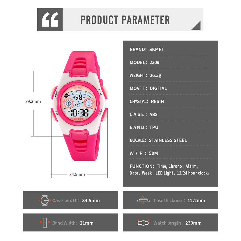 SKMEI Digital Sport Watch for Boys Girls LED Silicone Band Waterproof Wristwatch