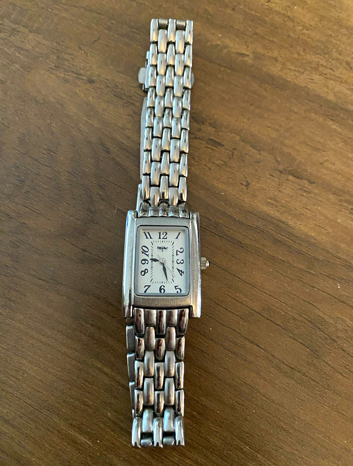 Mossimo Women’s Rectangular Quartz Wristwatch White Dial Silver Bracelet