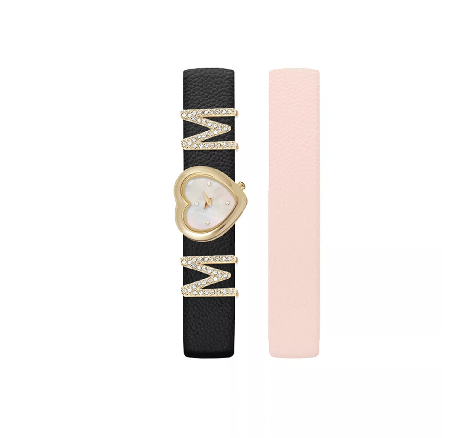 JESSICA CARLYLE LADIES GOLD-TONE HEART «MOM» WATCH WITH BLACK LEATHER STRAP NIB
