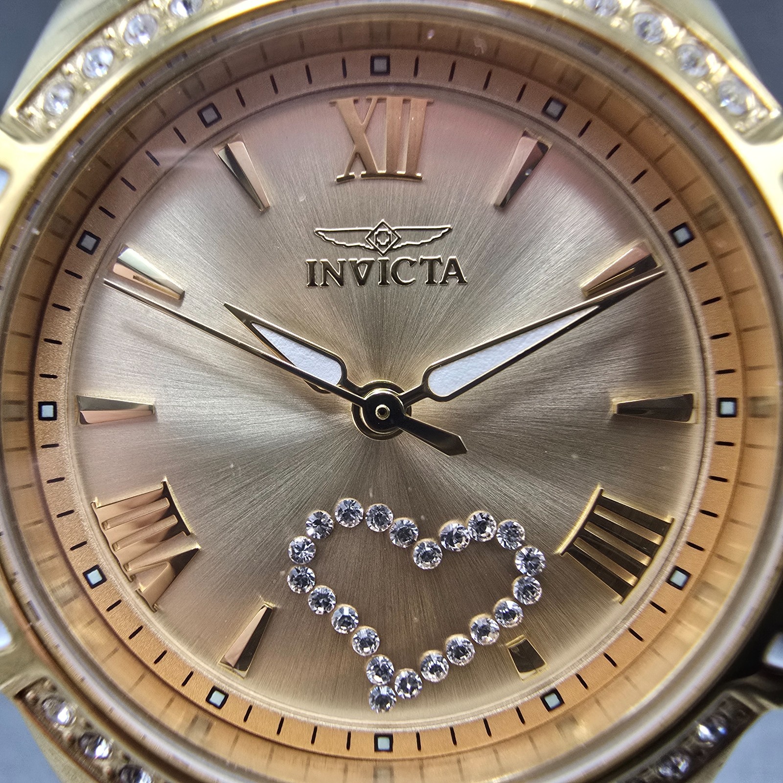 Invicta Angle Heart Watch Women 35mm Champagne Dial Gold Tone 21384 New Battery