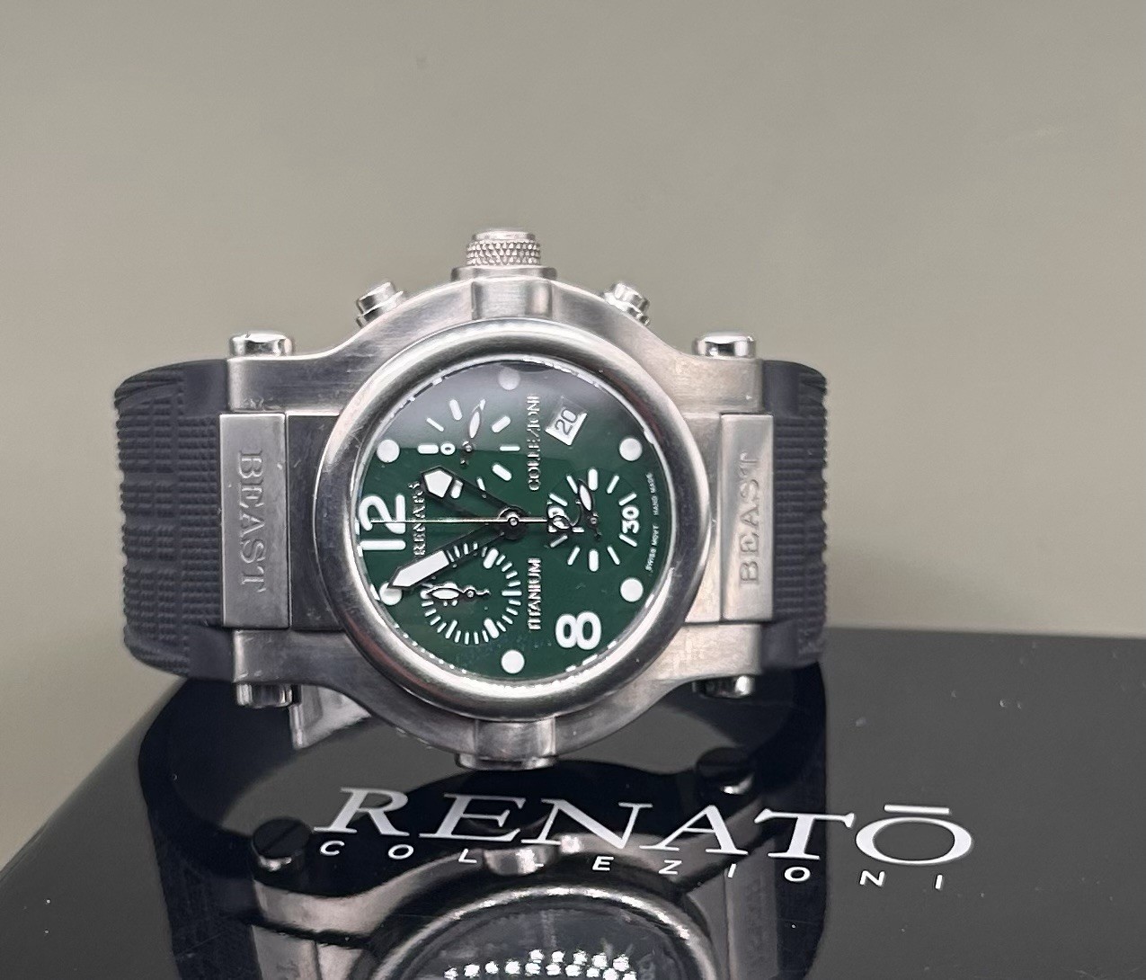Renato Collection Men’s T-Rex Green Dial Titanium Chronograph Quartz 52mm Watch