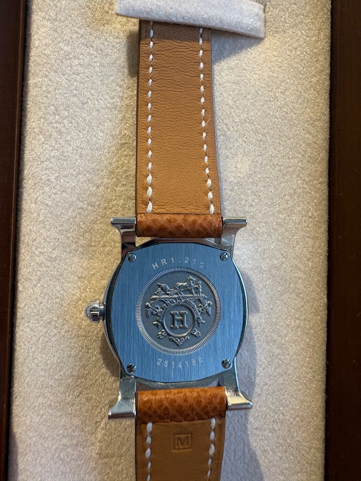 Hermes H Ronde HR1.210 Stainless Steel Watch with Gold Epsom Strap – Full Set