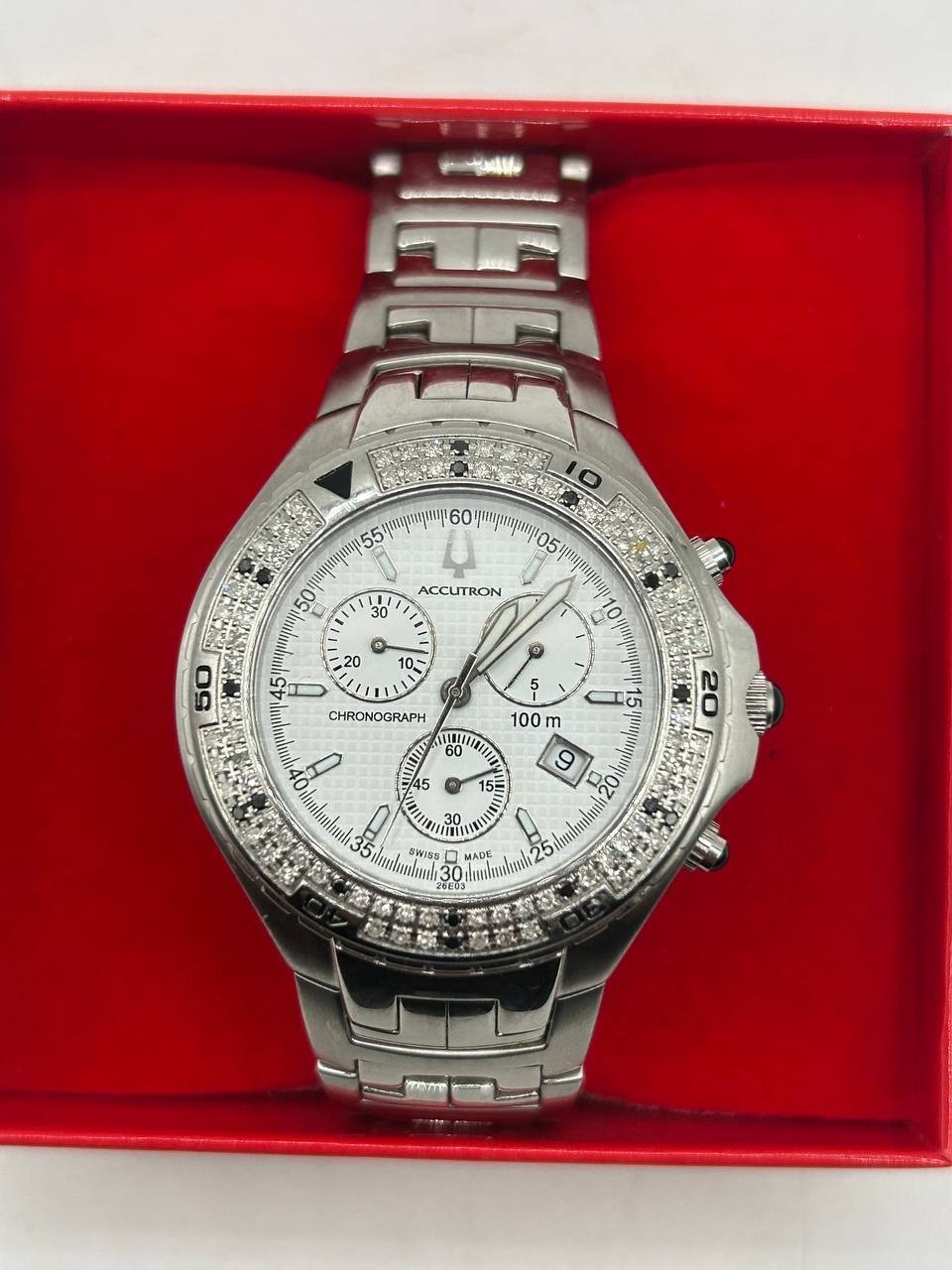 Bulova Accutron Men’s Watch Chrono Real Diamonds All S/S Swiss 26E03 PH9