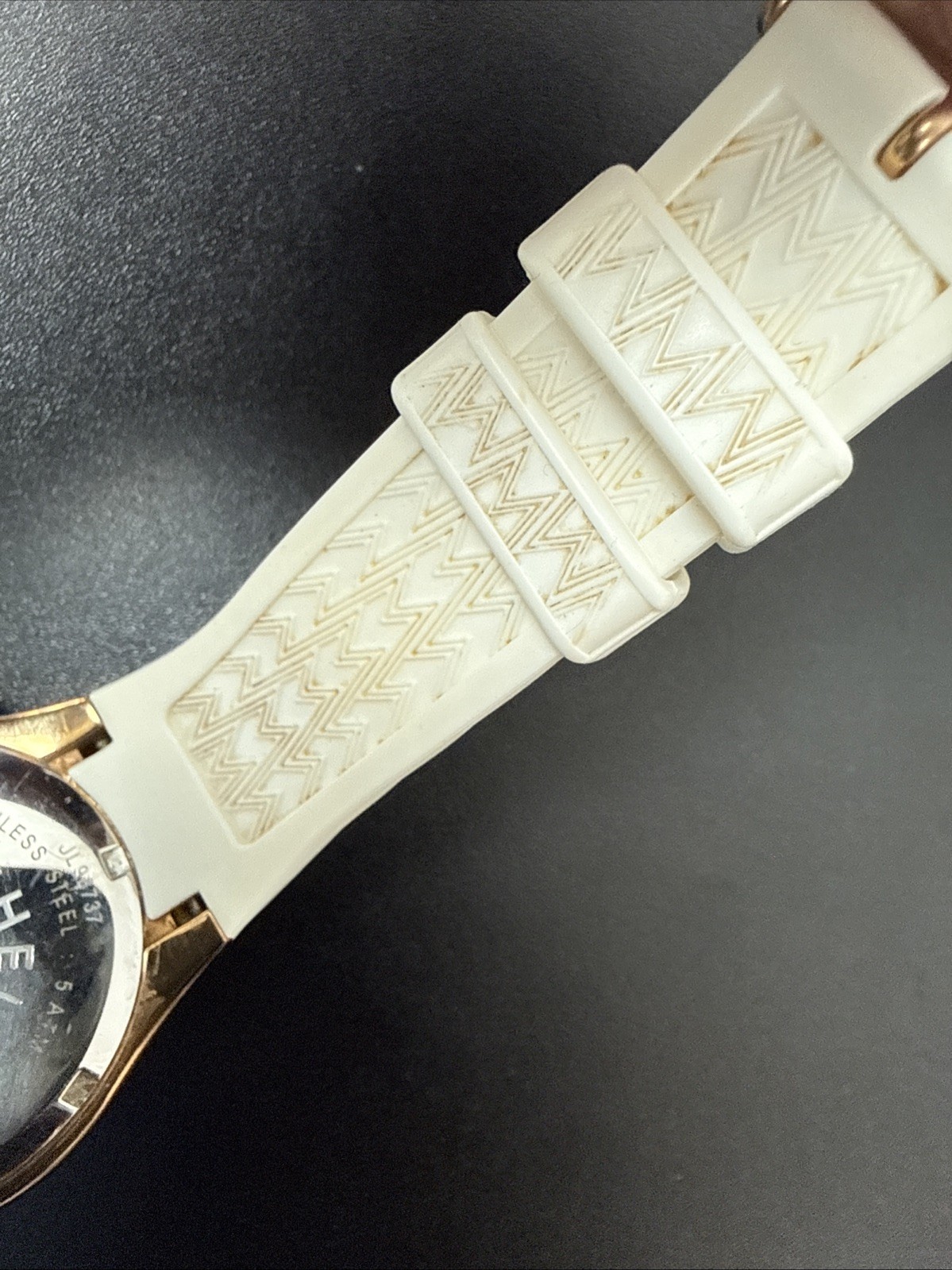 MICHELE Tahitian MWW12F000008 Gold Tone Rubber Band Chronograph NEEDS BATTERY