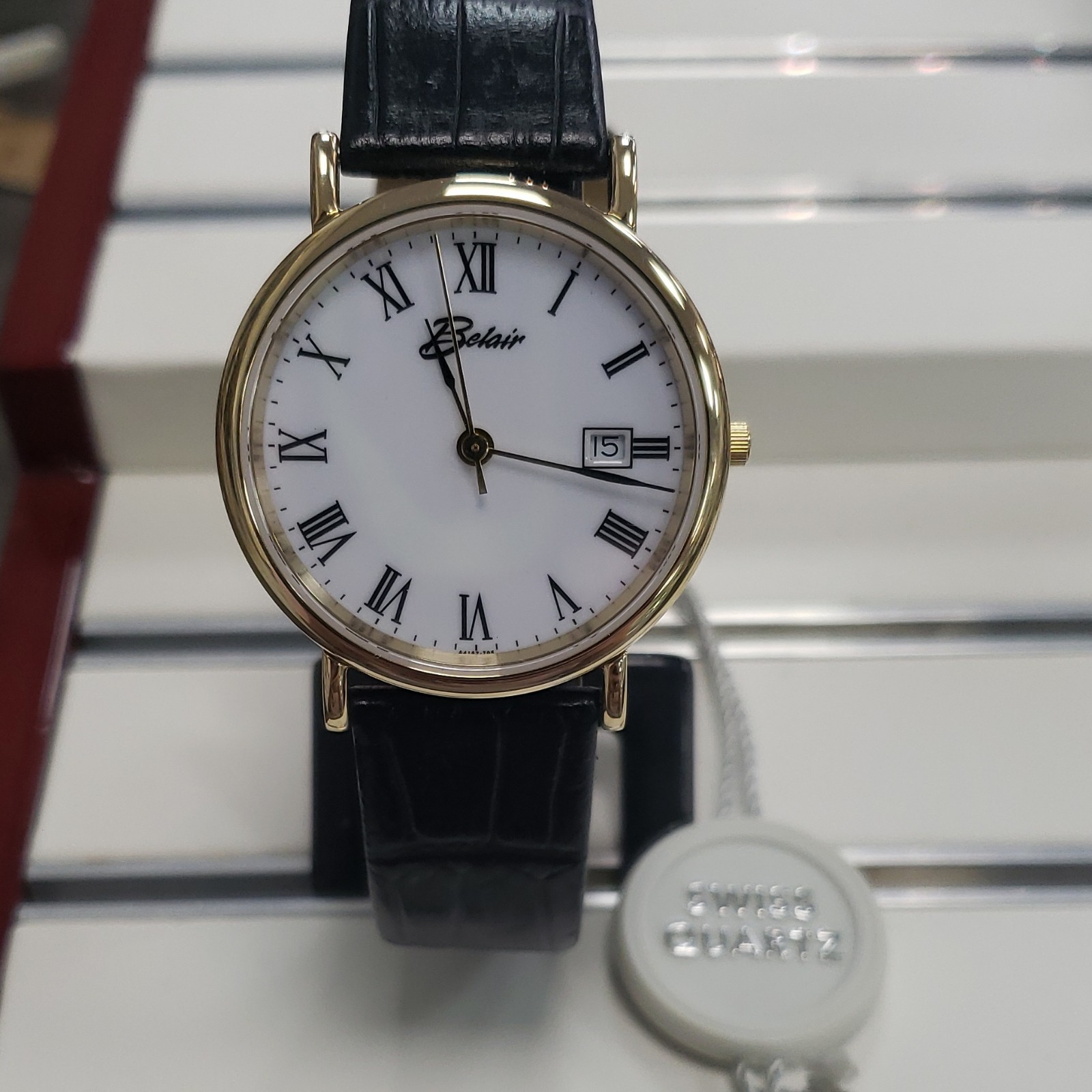 Belair Quartz Watch Gold Tone White Roman Dial