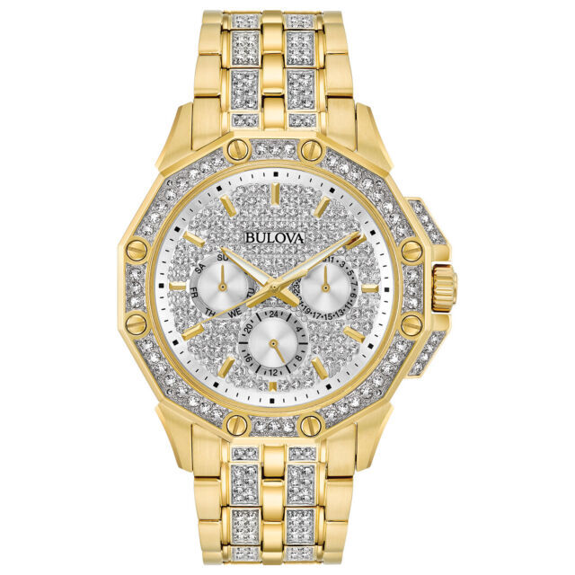 Bulova Crystal 41.7mm Gold-Tone Stainless Steel Men’s Watch – 98C126