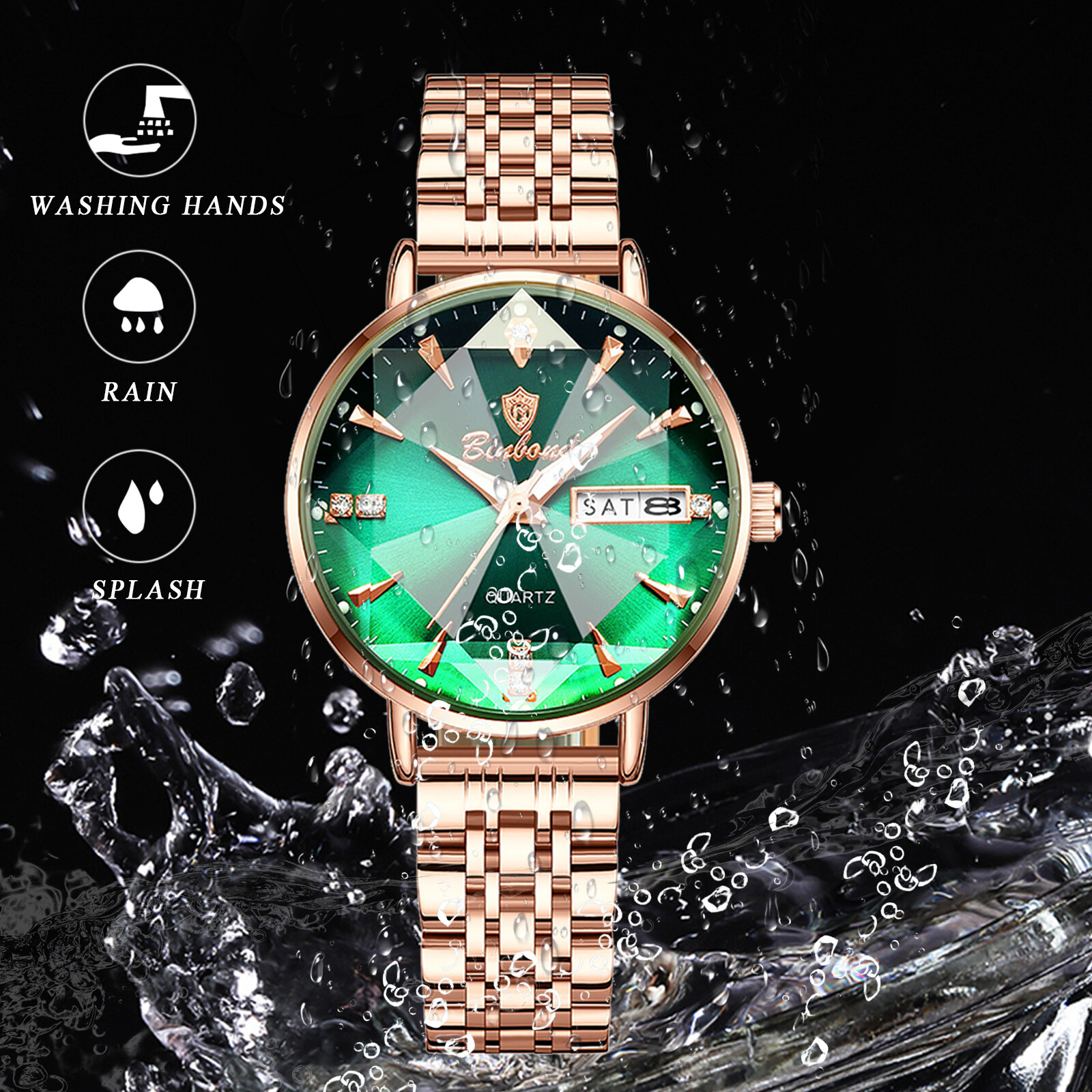 Women’s Multi-Faceted Marine Heart Waterproof Date Quartz Wrist Watch Luminous