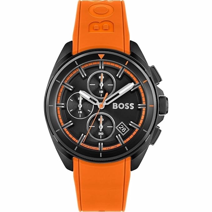 HUGO BOSS Volane Analog Black Dial Orange Strap Men’s Watch HB1513957
