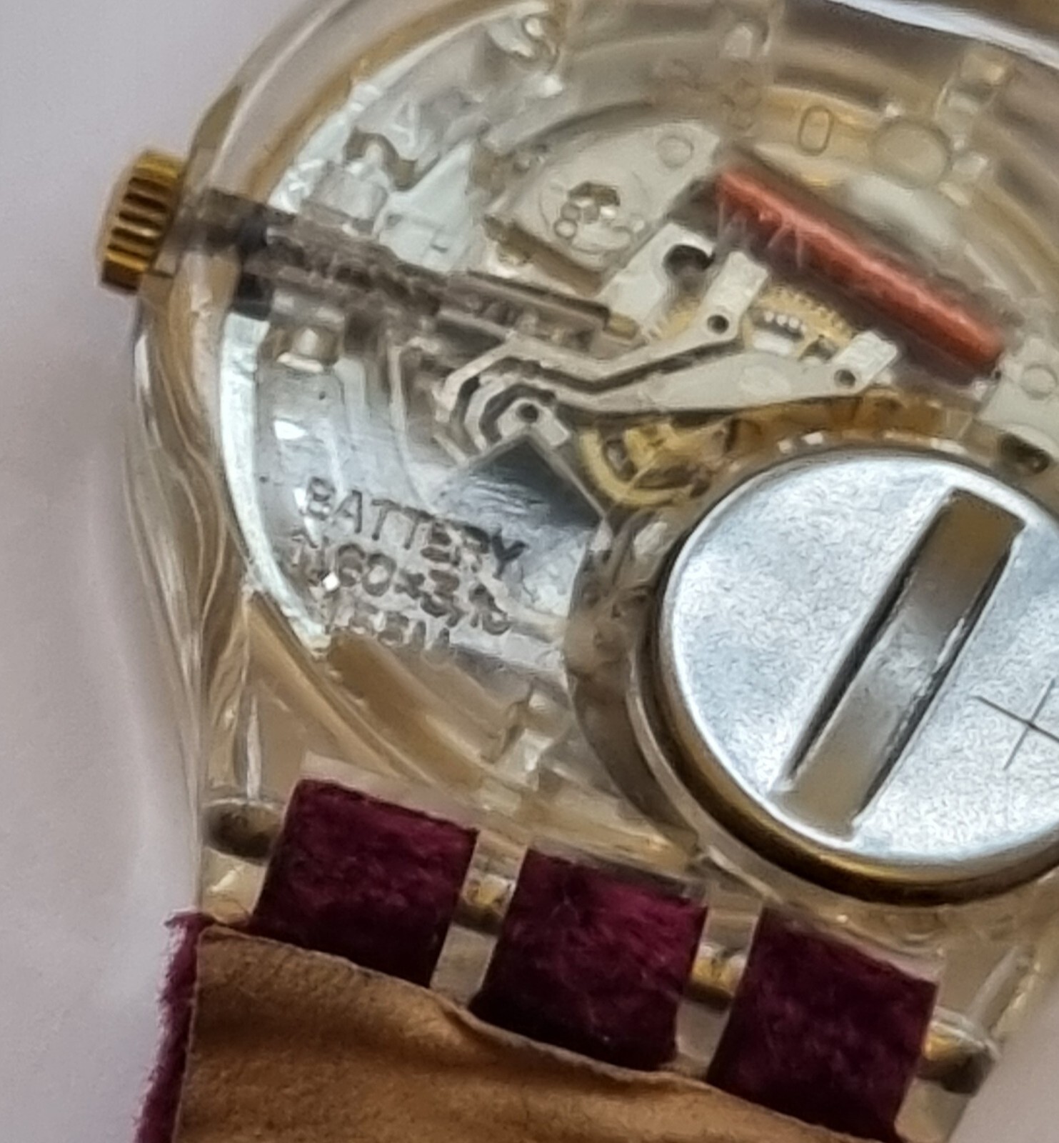 Vintage Swatch Saint Velours 33mm Quartz Purple Velvet Strap Watch GK203 (1995)