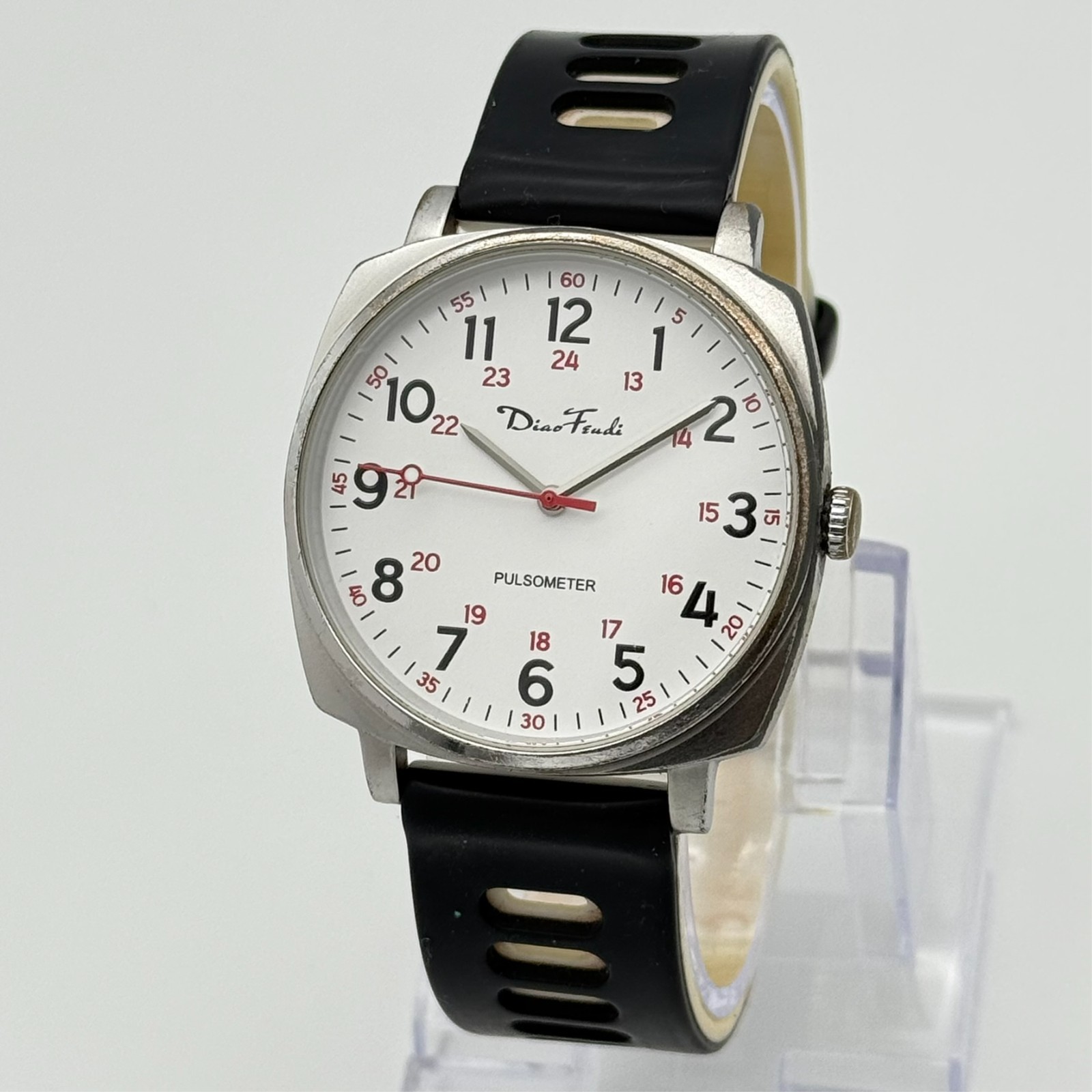 Men’s DIAO FEUDI Pulsometer Silver Tone, Doctor/Nurse 40mm Watch, Silicone Strap