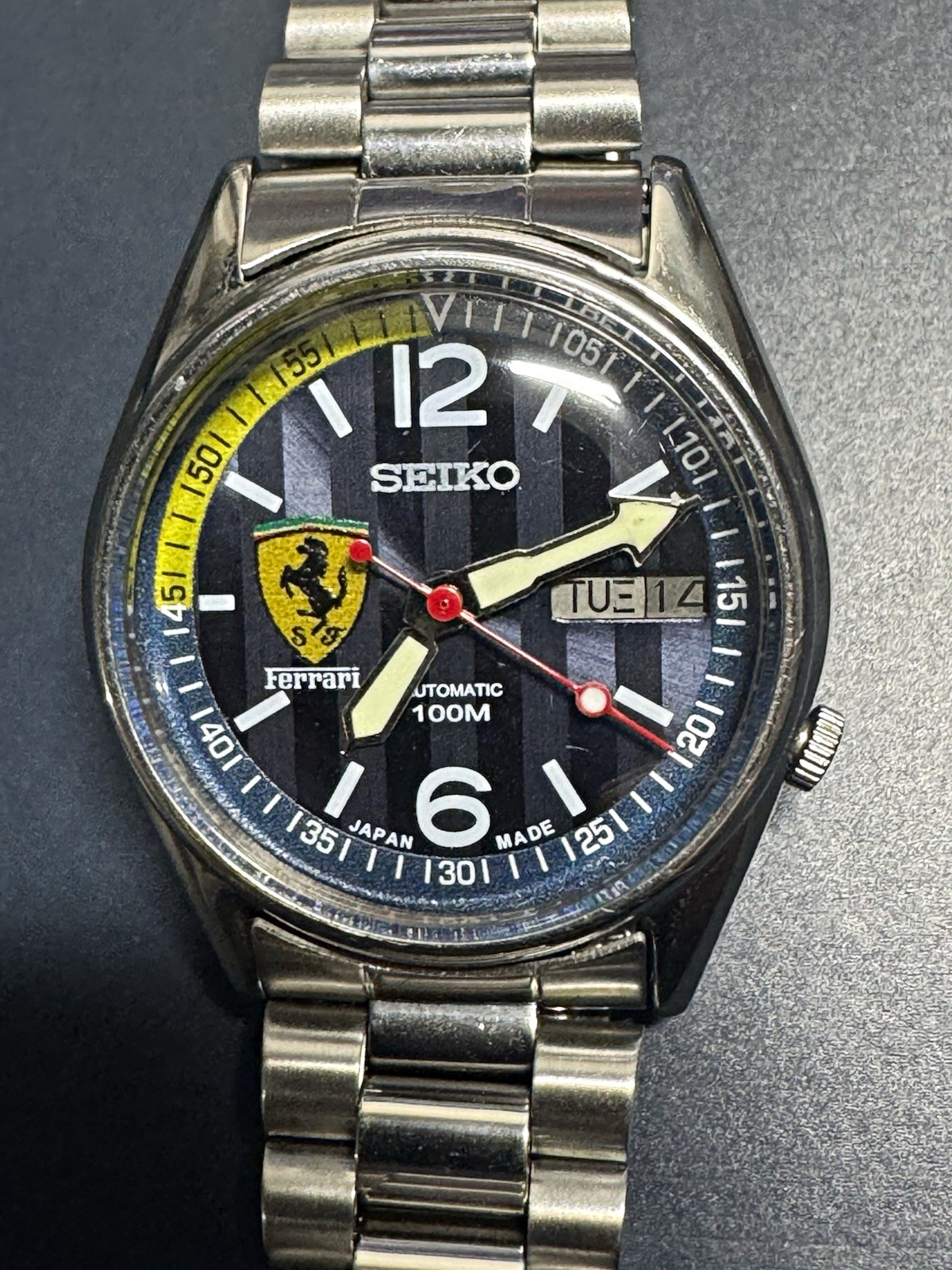 Seiko Ferrari Automatic 100m Black Dial Day/Date Stainless Steel Bracelet