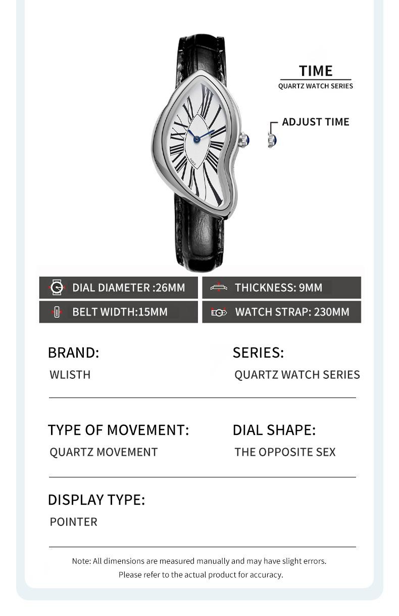 Fashion Genuine Leather Quartz Watch Water Resistant Casual Trendy Wristwatch