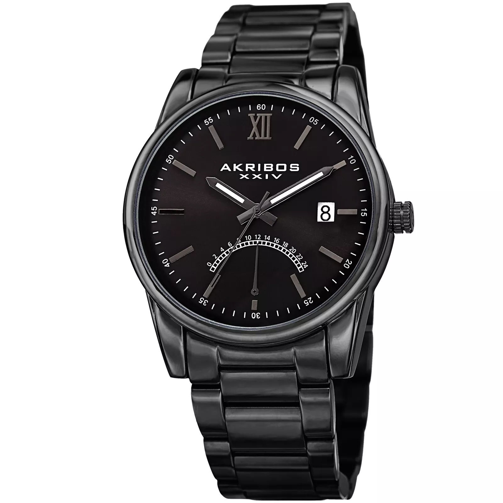 Akribos XXIV AK962BK 24 Hour GMT Retrograde Indicator Black Mens Date Watch
