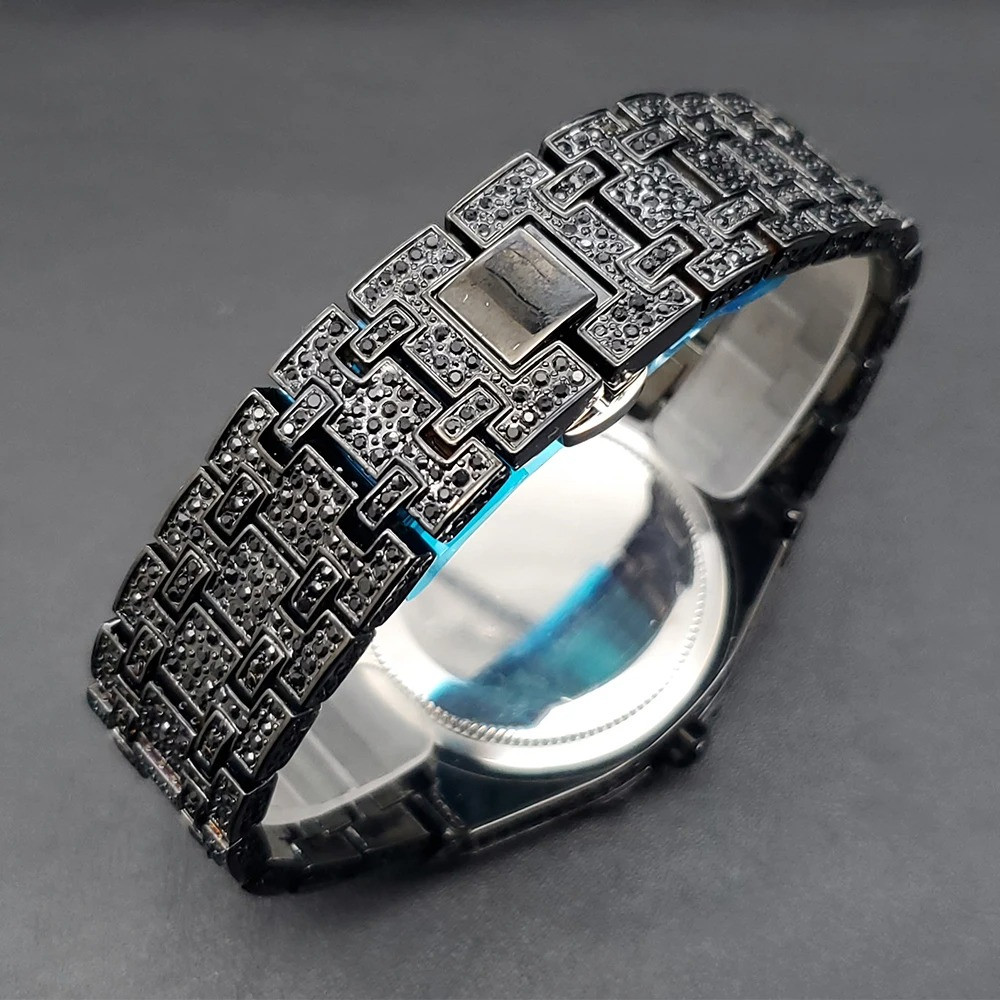 Mens Diamond Bling Watch Quartz Luxury Zircon Bezel Fashion Wristwatch