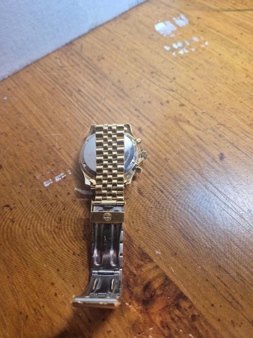 Mens Belair Chronograph 18K Gold Plated Rotating Bezel Swiss Quartz Watch