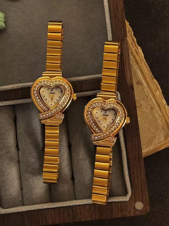 Women’s Dainty Watch French Vintage Style Stainless Steel Heart Shaped Case