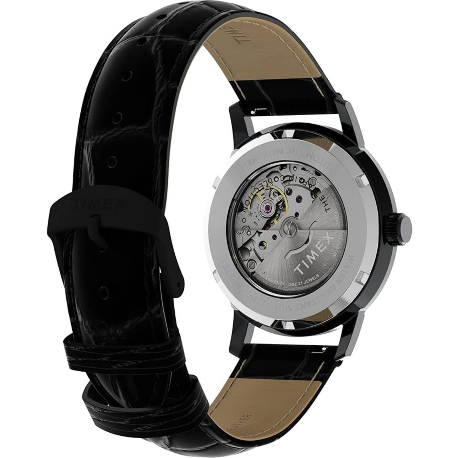 Timex Men’s Watch Marlin Automatic Black Dial Leather Strap Day-Date TWH6Z9010VQ