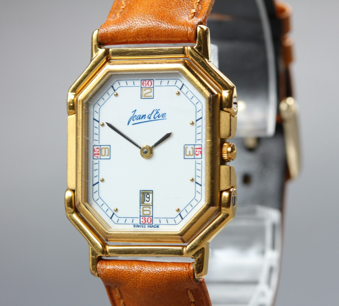 «Exc+5» Vintage Jean d’eve Octagon 27mm Gold Quartz Unisex Mens Watch From Japan