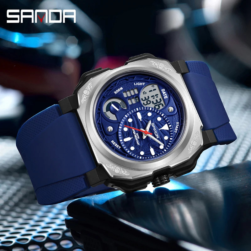SANDA Fashion Men Electronic Watch Waterproof Shockproof Sports Luminous Calenda