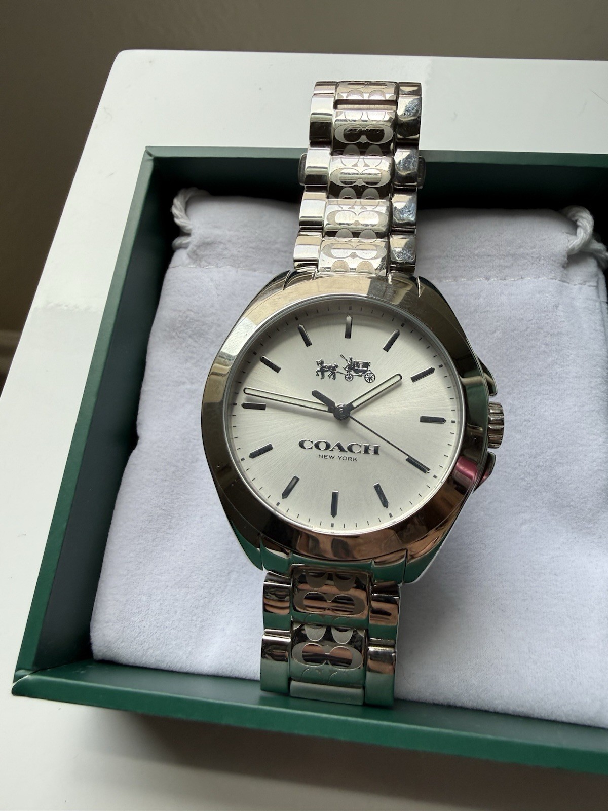Coach Women’s Tristen Logo 34mm Silver Dial Silver Stainless Steel Bracelet 30m