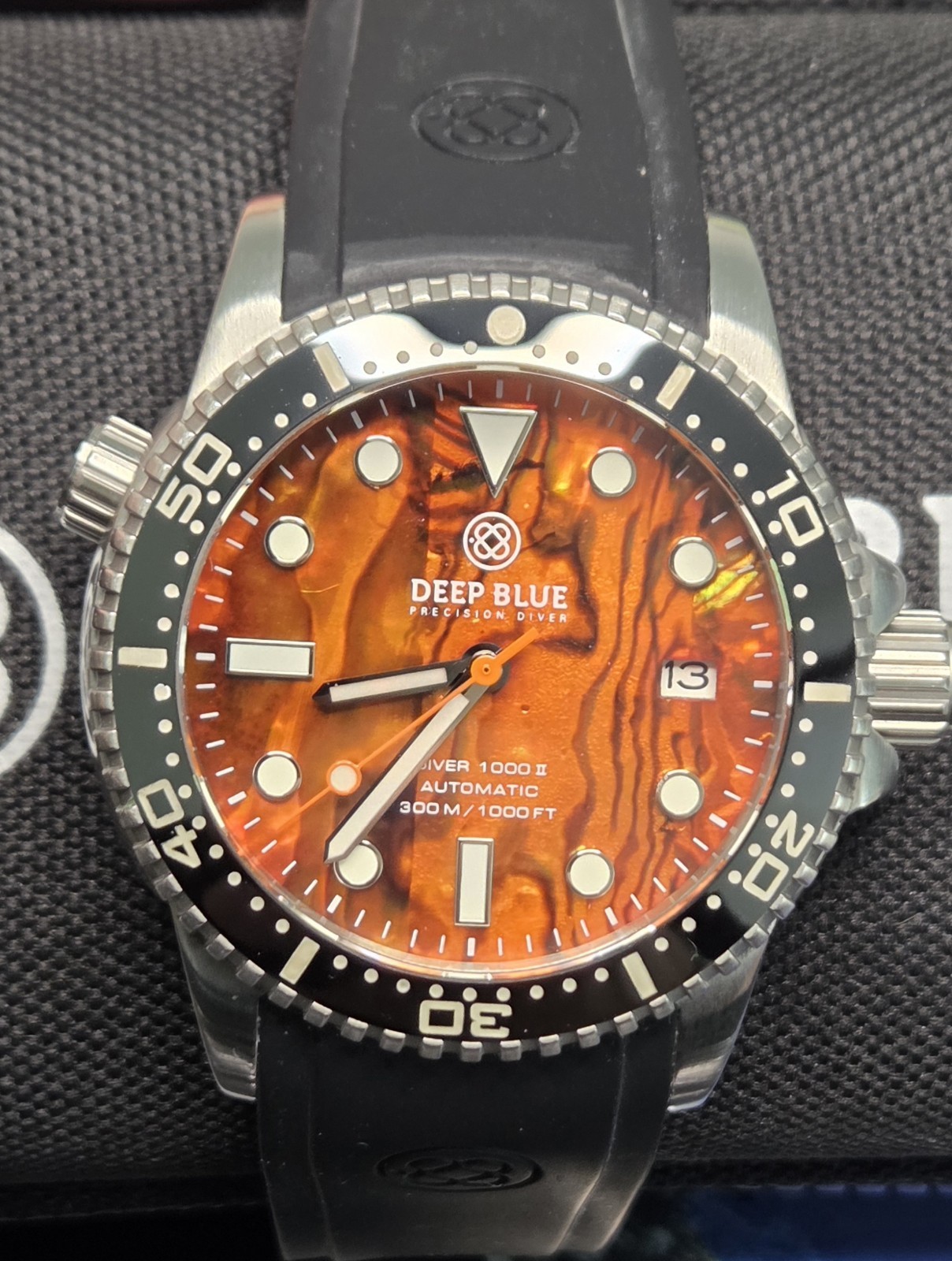 DEEP BLUE 44 MM DIVER 1000 AUTOMATIC BLACK CERAMIC BEZEL – Orange Abalone