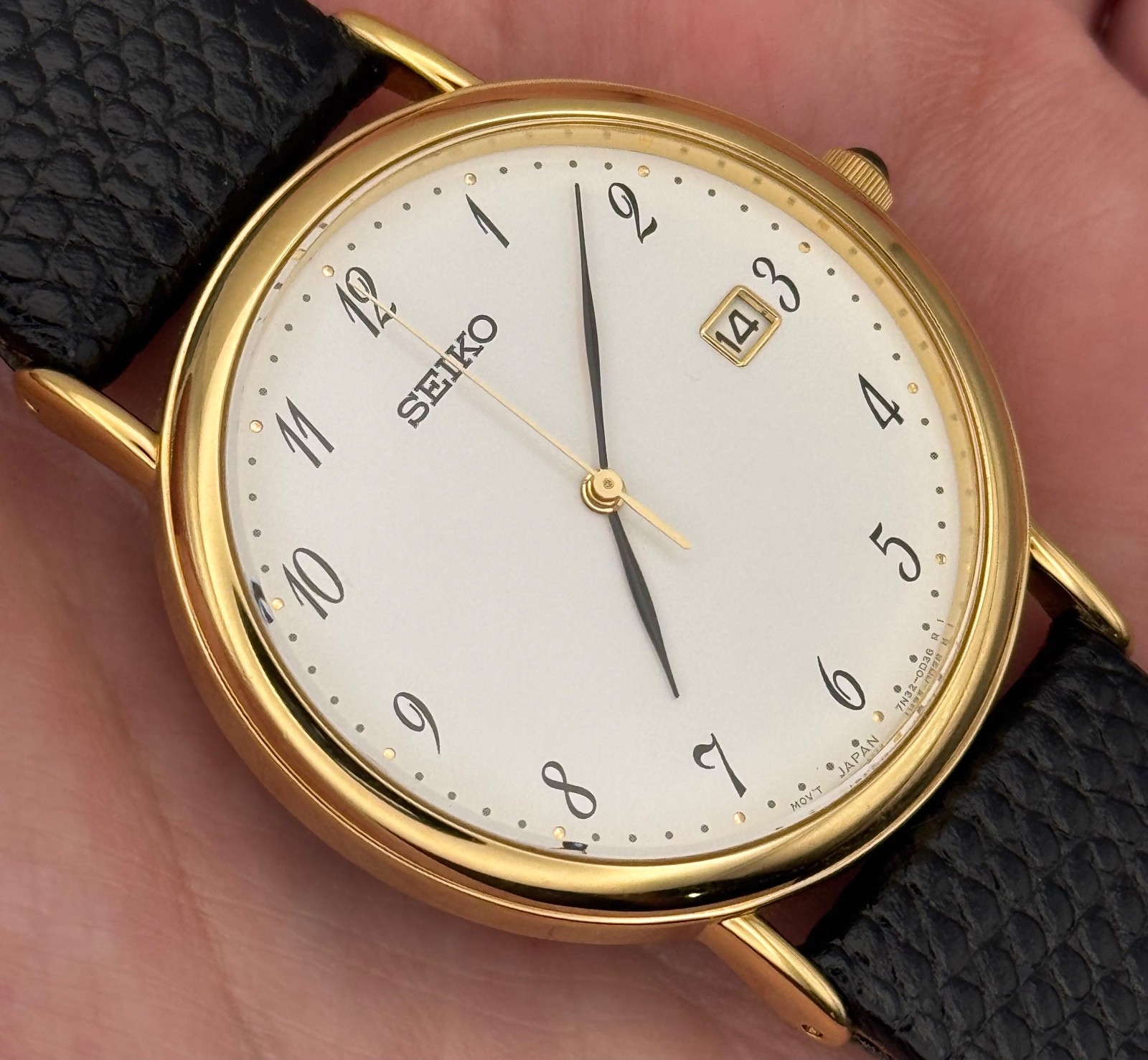 1997 Vintage Seiko Men’s Gold-Tone Arabic Dial Watch w/New Band – 7N32 Quartz