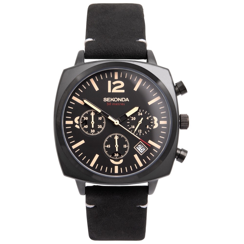 Sekonda Mens Watch Pilot Airborne Chronograph Black Strap 1991 RRP £89.99